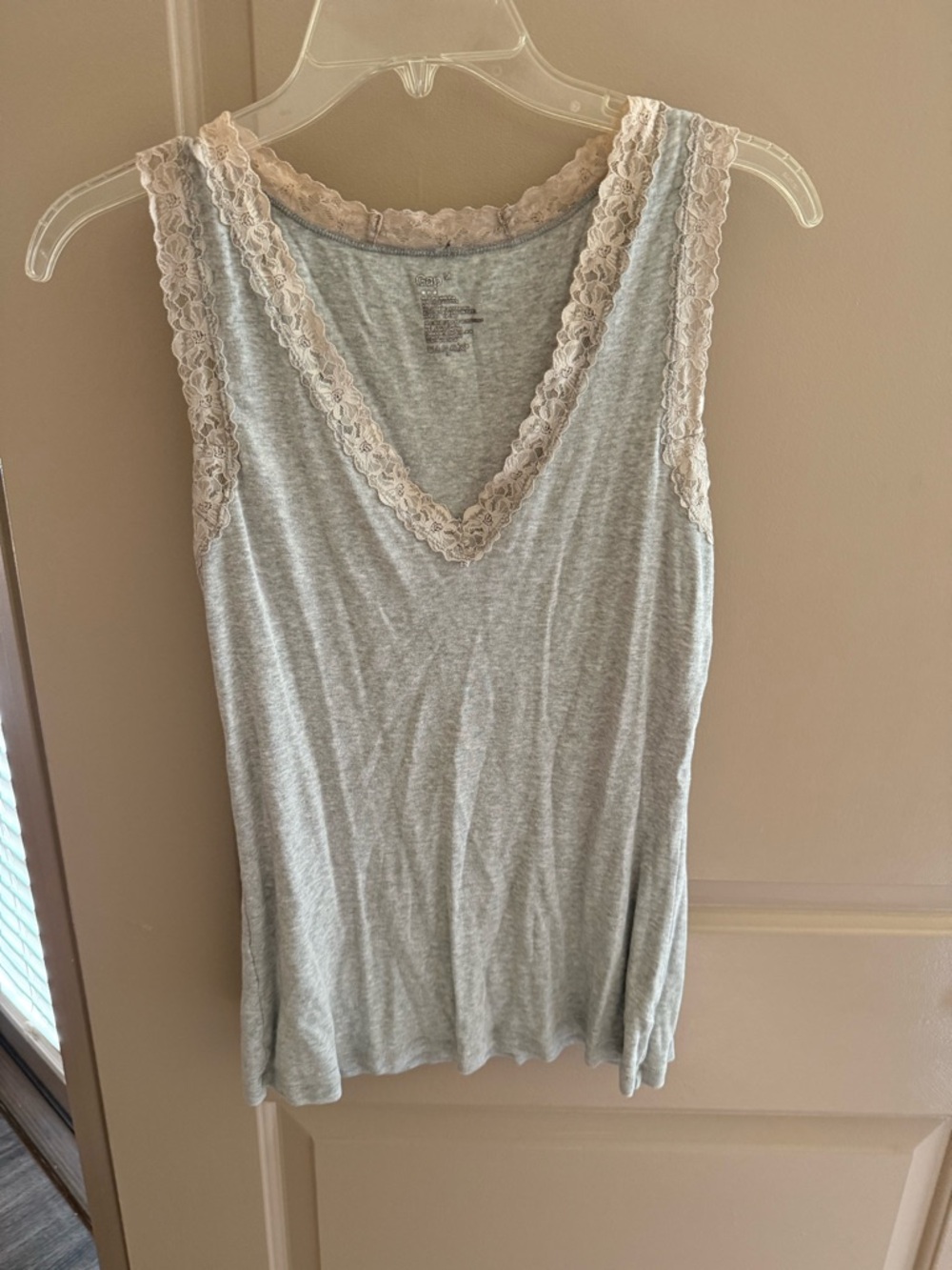 GAP Gray Tank with Cream Lace V-Neck